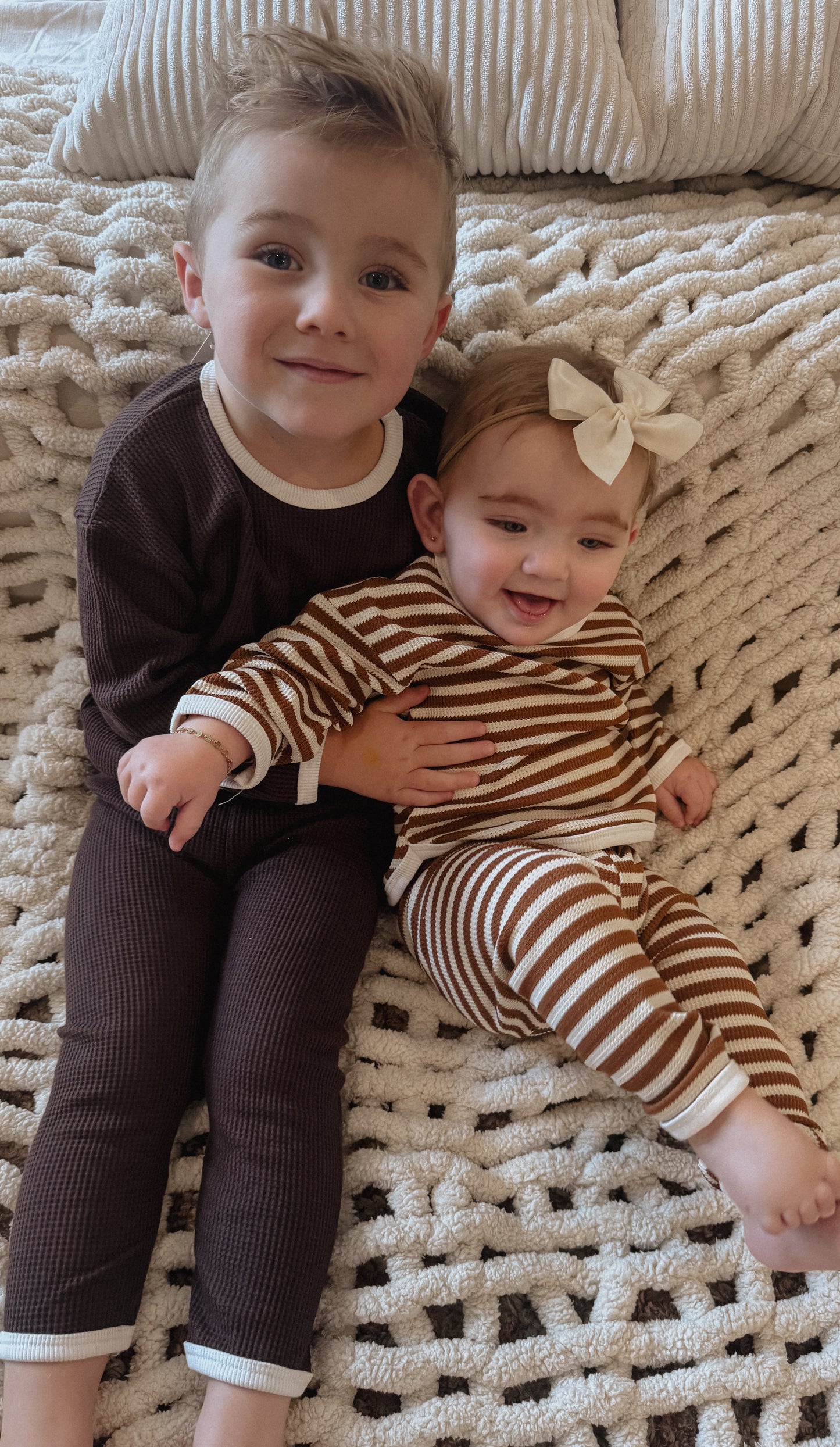 Hudson Striped Waffle-Knit Set